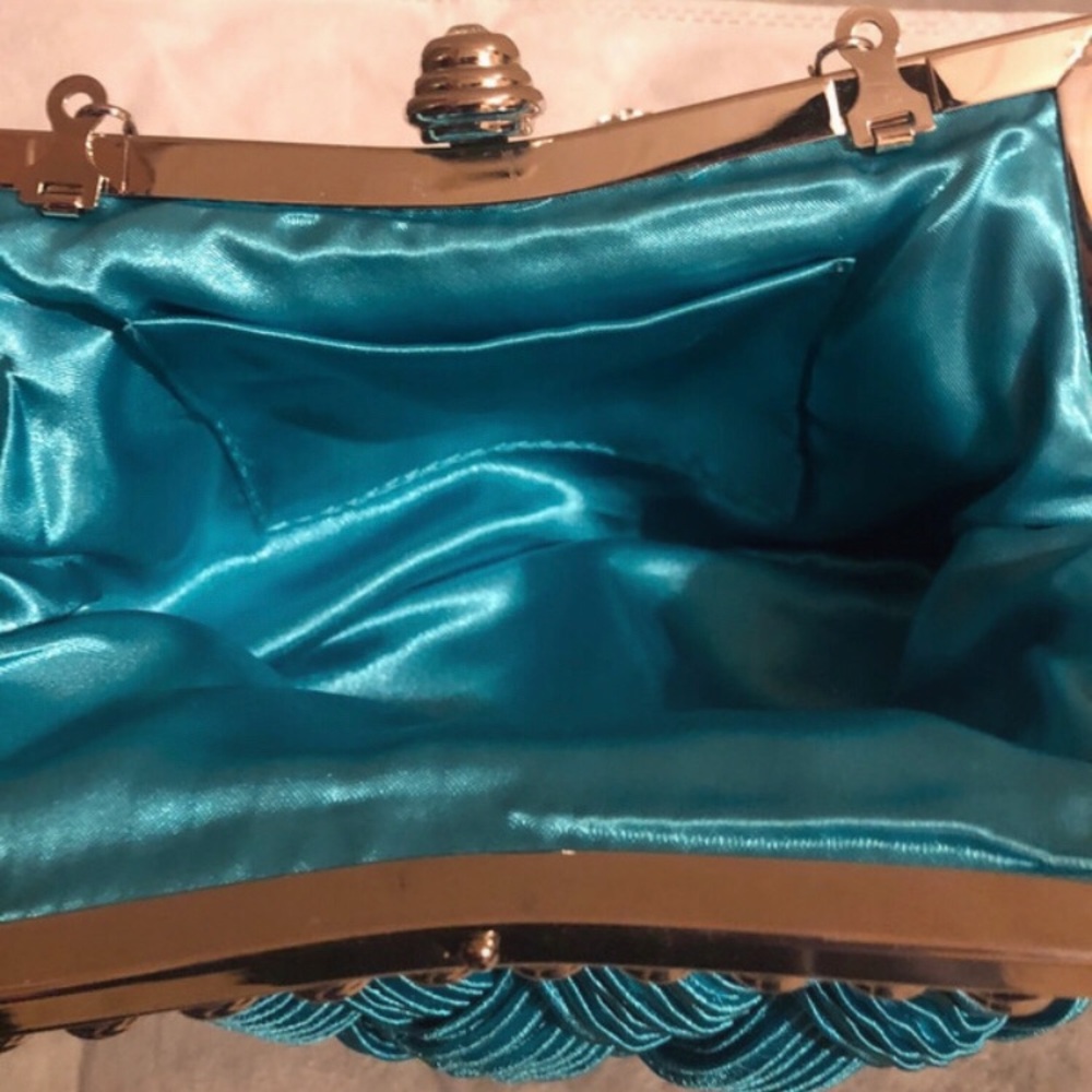 Turquoise & Silver Satin Clutch Crossbody Bag - Picture 10 of 10
